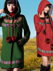 hand-stitching embroidery toggle coat