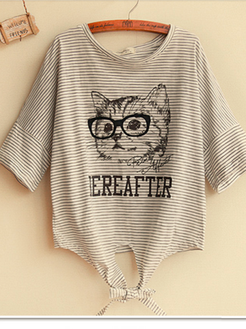 hand-drawn cat tie front top