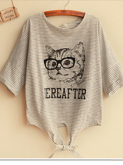 hand-drawn cat tie front top