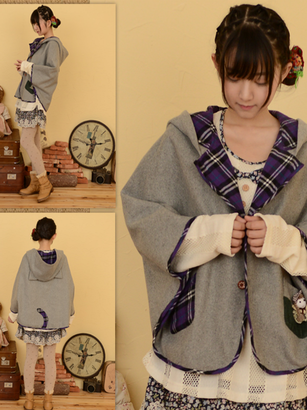 Mori Girls, Cape With Hood, Batwing Sleeves