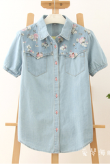 covered in roses denim shirt