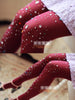 Spring collection - rhinestone studded winter tights in wine red