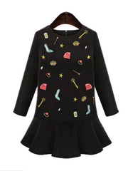 cartoon embroidery flounce dress