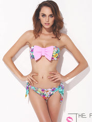 geo flowers bow bikini set (pink)