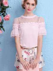 rose love chiffon lace top