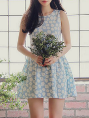 vintage floral print denim dress