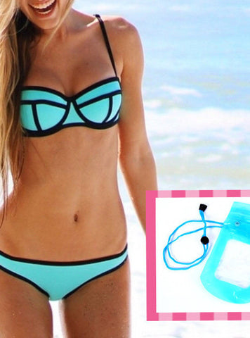 StellarChic Neoprene Bikini Swimsuit with FREE Waterproof iPhone Case