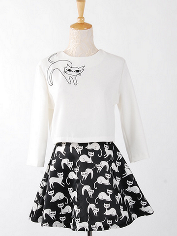 secret cat top and skirt set