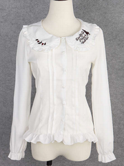 alice in wonderland embroidery ruffled blouse