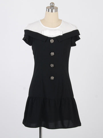 rose button bow dress