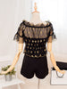 golden star sheer top and romper set