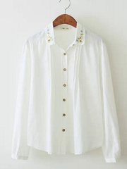 floral embroidery pleated shirt