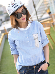 striped stand collar long shirt