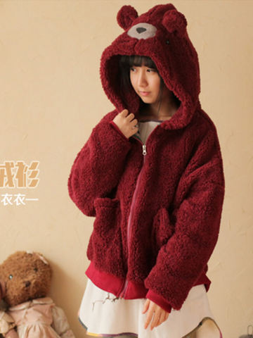 bear hoodie fur jacket