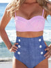 button denim bikini set