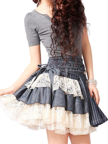 lace striped denim skirt