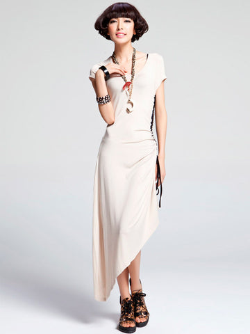 side drawstring asymmetric maxi dress