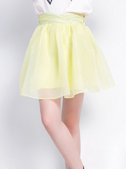 button chiffon puff skirt