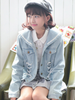 navy collar bow ties denim jacket