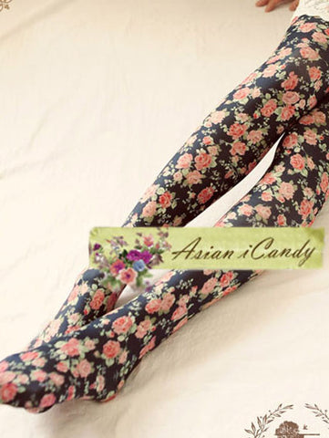 English rose floral tights