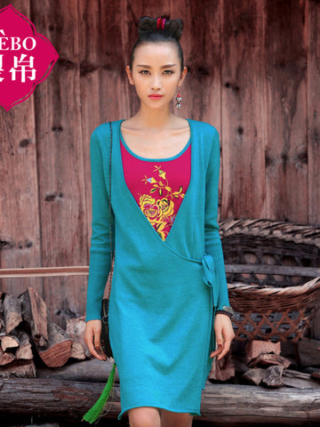 two-piece flap strap embroidered dress