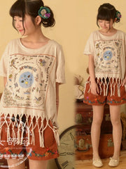tribal tassel short sleeve top
