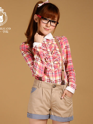 plaid flounce contrast shirt