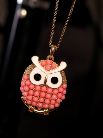 pink owl necklace