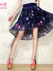 Clearance - starry sky pattern asymmetric pleated skirt