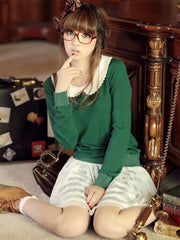 green Peter Pan collar sweater