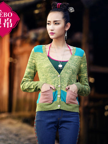 mixed patches v-neck cardigan