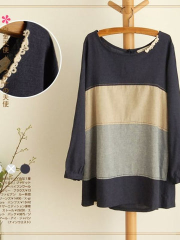 grey color block linen pullover