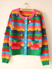 rainbow color stripe knit Cardigan