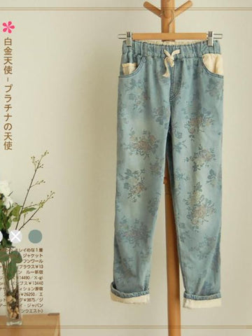 vintage floral rolled cuff jeans