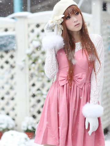 wood house pink with white lace princess dress