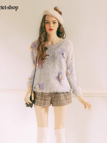 fuzzy crochet flower sweater