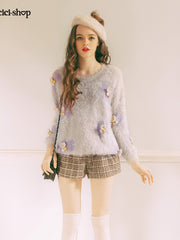 fuzzy crochet flower sweater