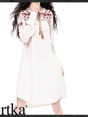 tri-bow embroidery shirt dress