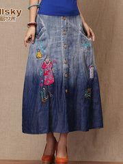 Clearance - applique embroidery denim skirt