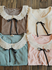 sweet doll collar ribbon bow tee