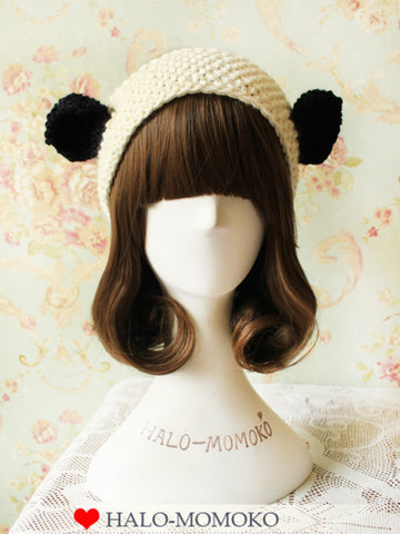 knitted headband with panda ears