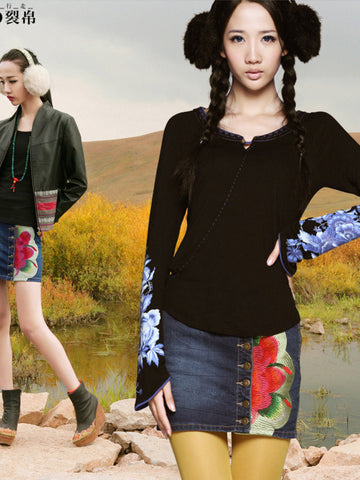 lotus pond denim mini skirt
