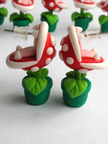 Super Mario Piranha flower stud earrings