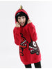 cartoon dino fleece hooded pullover