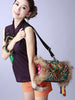 raccoon fur trim embroidered duffle bag