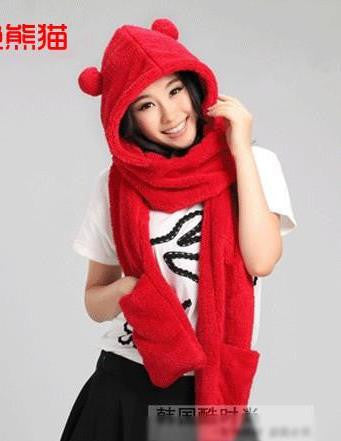 red panda holiday hat & mitten set