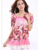 rosy bare shoulder chiffon blouse