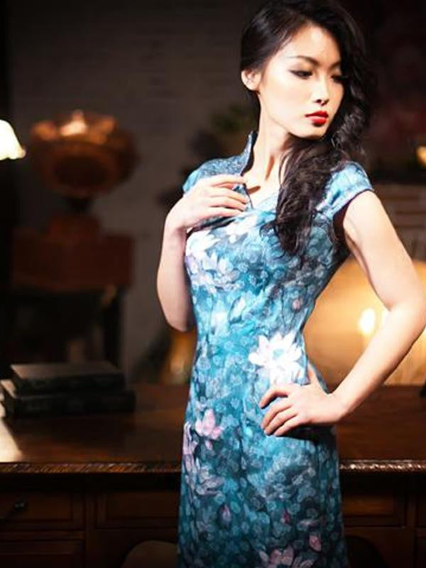 shimmer lotus retro Chi Pao dress