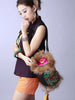 raccoon fur trim embroidered duffle bag