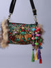 raccoon fur trim embroidered duffle bag